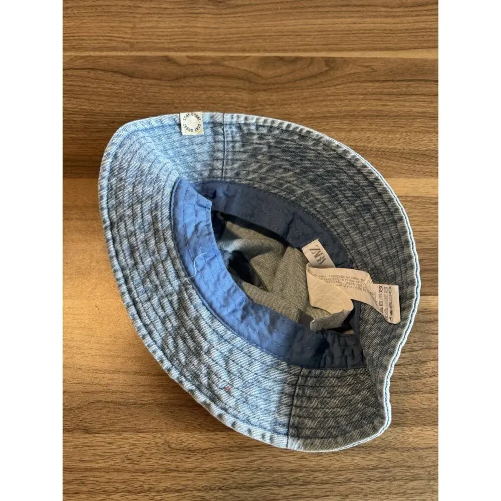 Zara Kids Unisex Washed Denim Cotton Lightweight Summer Bucket Hat Blue